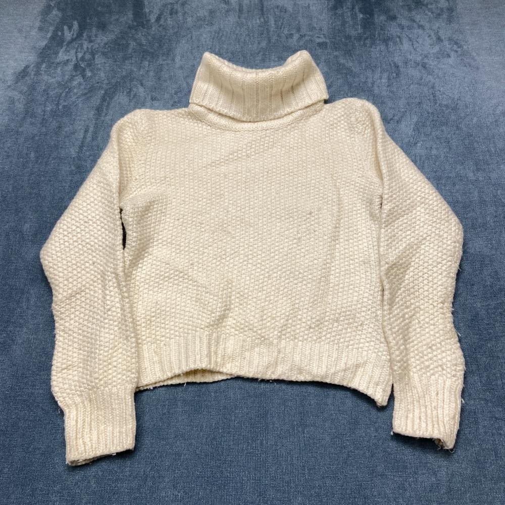 Gap Sweater Womens Large Beige Wool Waffle Knit Turtleneck Travel Cozy Winter